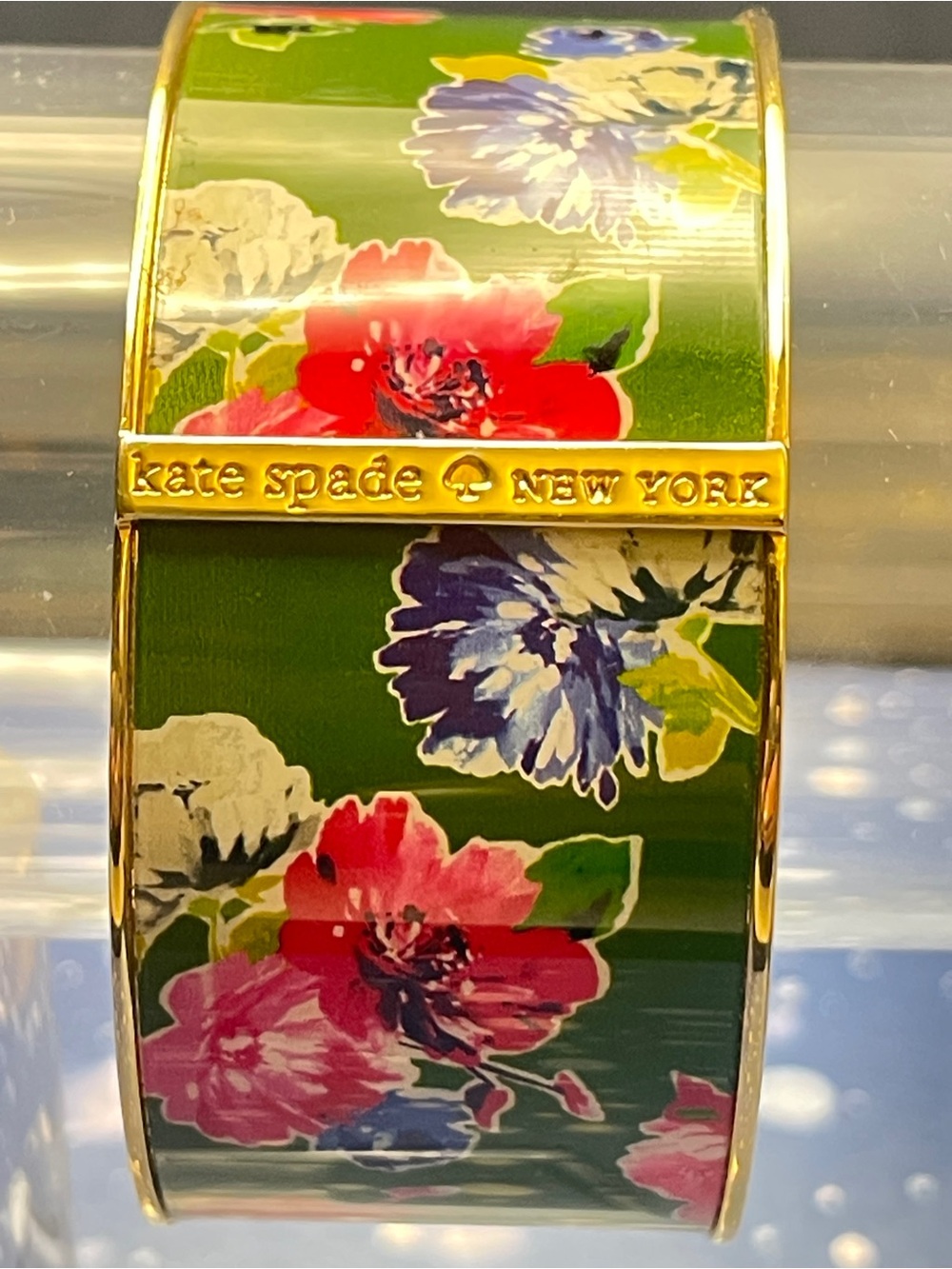 Kate Spade New York Spring Bloom Floral Wide Bangle Bracelet Green